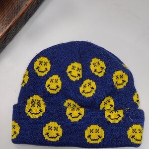 BDG Kids Blue and Yellow Smiley Beanie